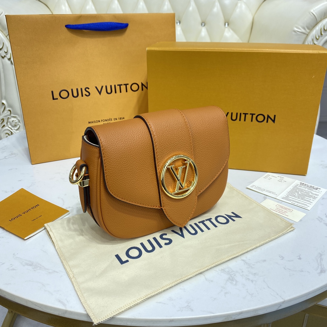 Louis Vuitton LV PONT 9 SOFT MM Grained Leather Shoudler Bag M58968 Golden Siena